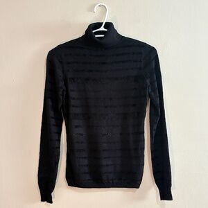 Guess Black Turtleneck Sweater with Velvet Textured Stripes - Size Small EUC